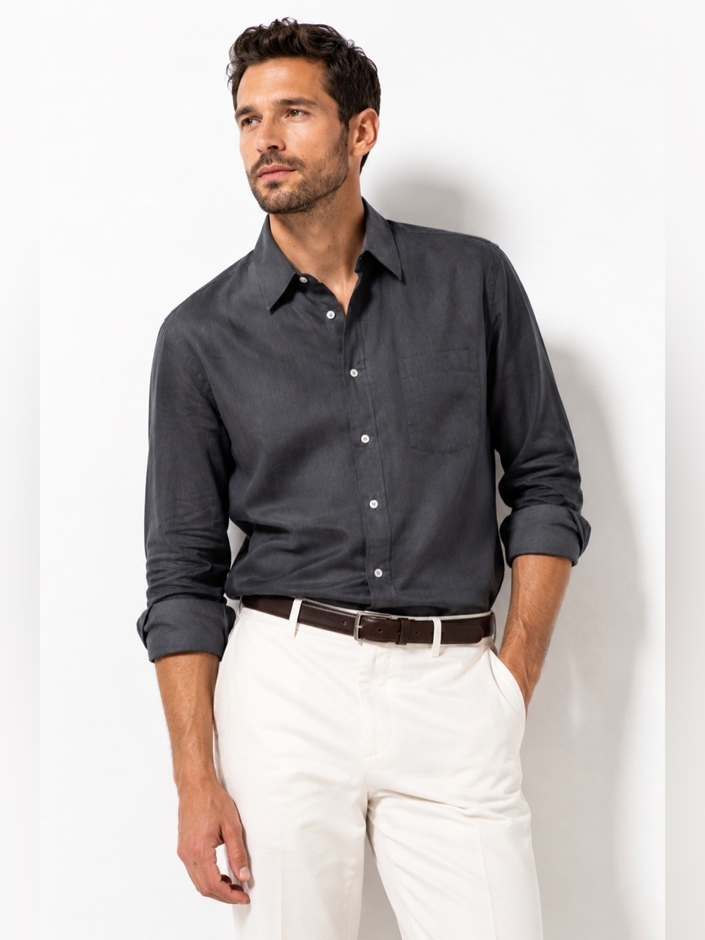 BOSS Hugo Boss Charcoal Gray Italian Cotton Dress Shirt L XL